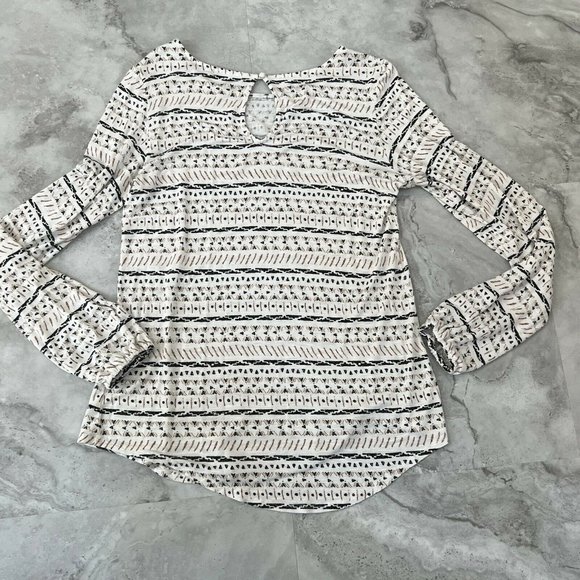 MAX JEANS Womens Size S Small Long Sleeve Cream Brown Tan Tunic Top - Picture 4 of 7